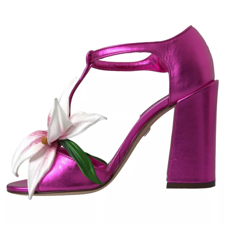 Dolce & Gabbana Fuchsia Flower Crystals Heels Sandals Shoes