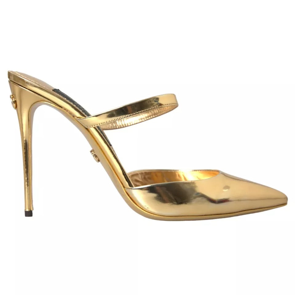 Dolce & Gabbana Gold Leather Mary Janes Mule Sandals Shoes