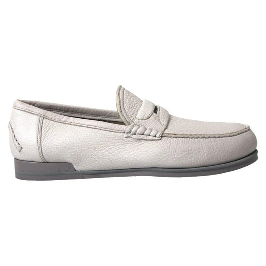 Dolce & Gabbana White Gray Leather Slip On Mocassin Loafer Shoes