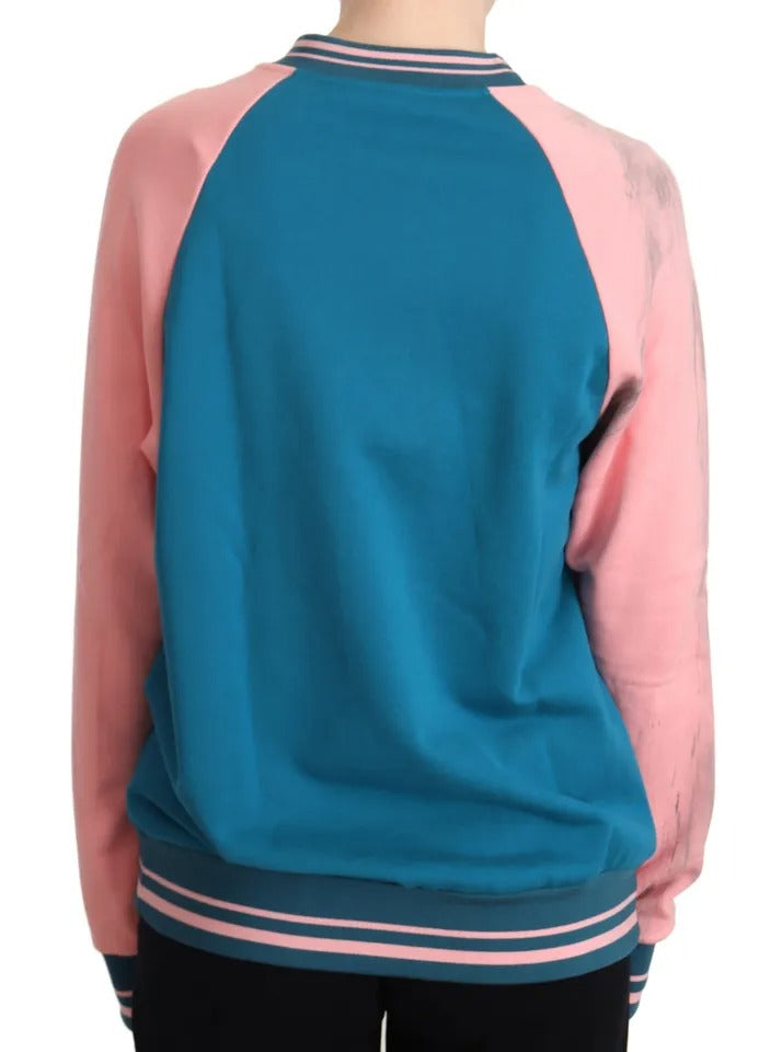 Dolce & Gabbana Blue Pink Tropical Queen Pullover Sweater