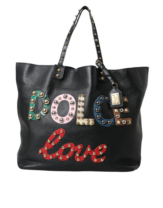 Dolce & Gabbana Black BEATRICE Leather Embellished Shopping Tote Bag