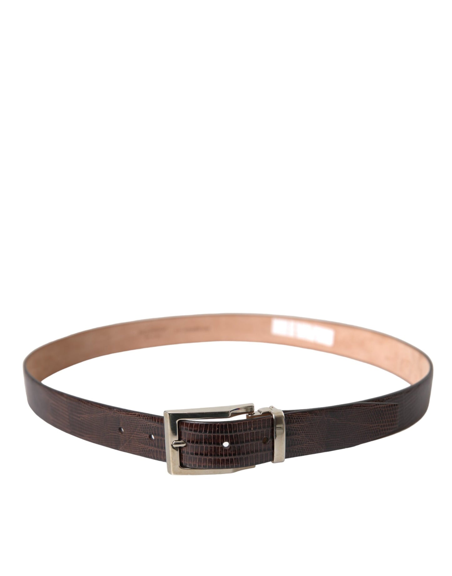 Dolce & Gabbana Brown Croc Leather Silver Metal Buckle Belt Men