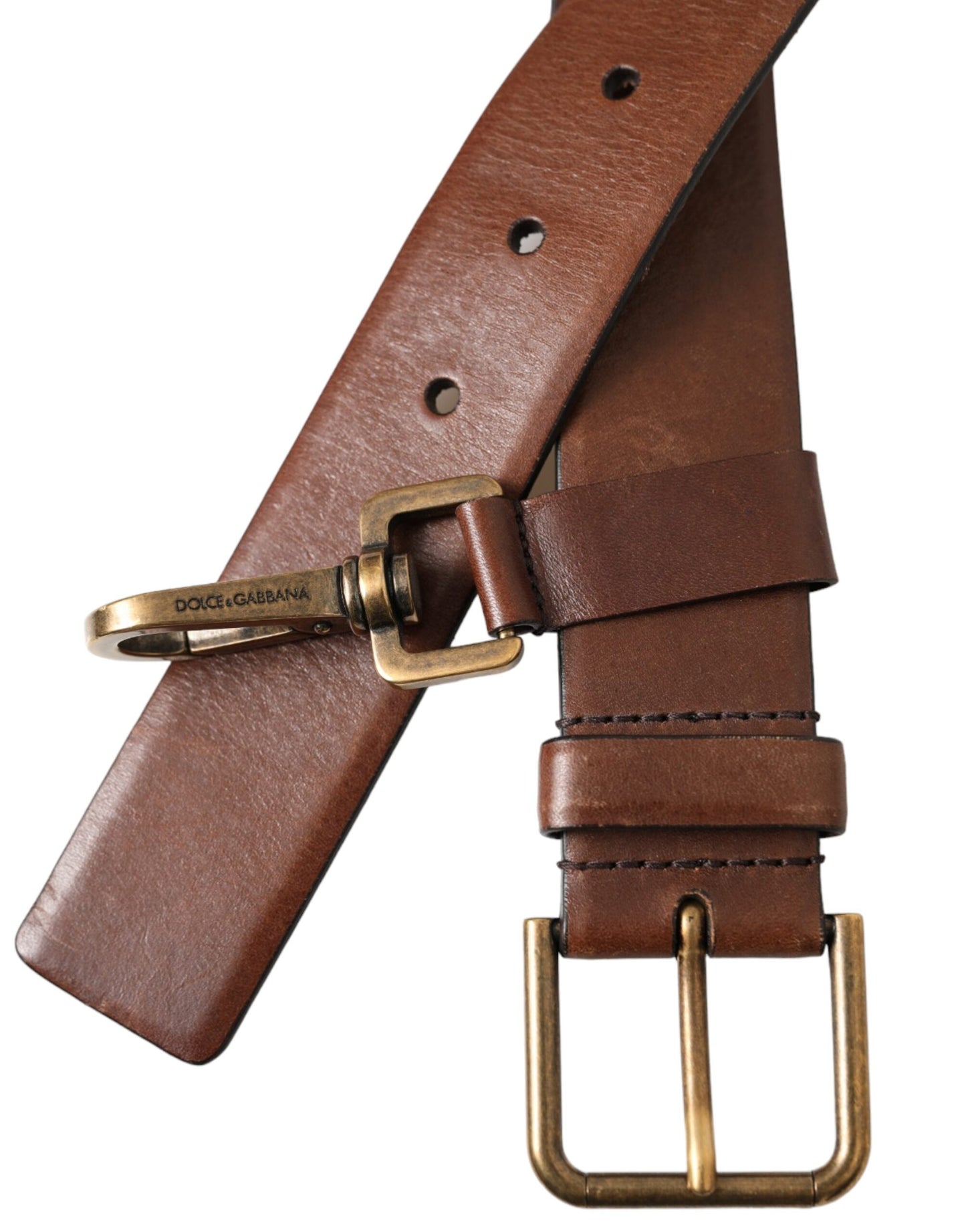 Dolce & Gabbana Brown Calf Leather Gold Metal Buckle Belt Men