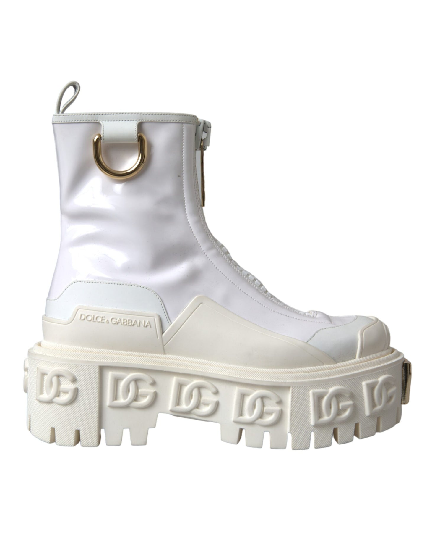 Dolce & Gabbana White Leather Rubber Logo Ankle Boots Shoes