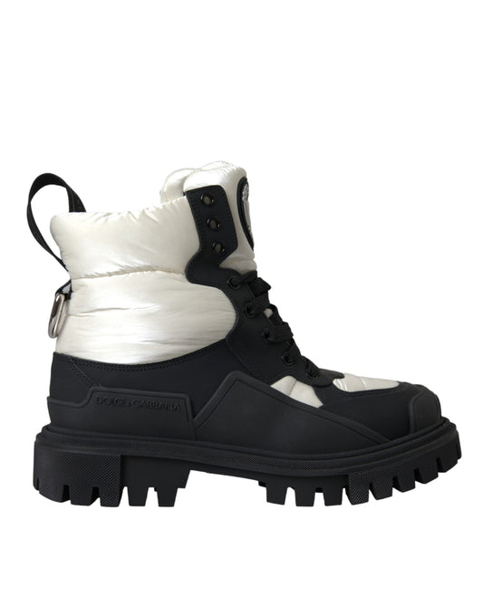 Dolce & Gabbana Black White Logo Padded Trekking Boots Shoes