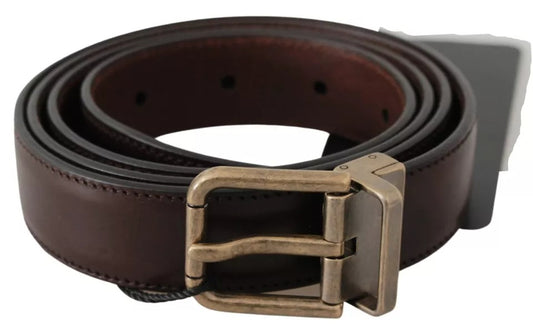 Dolce & Gabbana Brown Leather Gold Buckle Men Belt