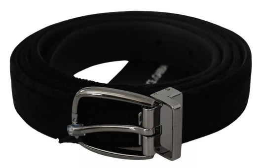 Dolce & Gabbana Black Velvet Silver Tone Metal Buckle Men Belt