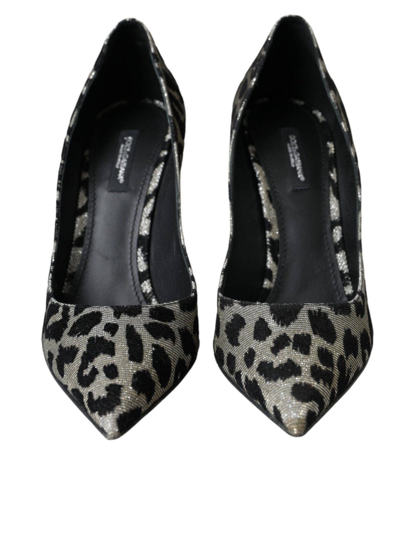 Dolce & Gabbana Silver Black Leopard Lurex Heels Pumps Shoes