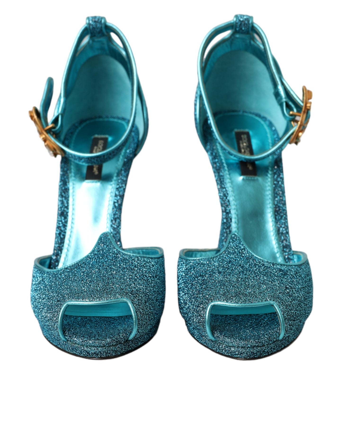 Dolce & Gabbana Blue Lurex Bejeweled Hand Heels Sandals Shoes