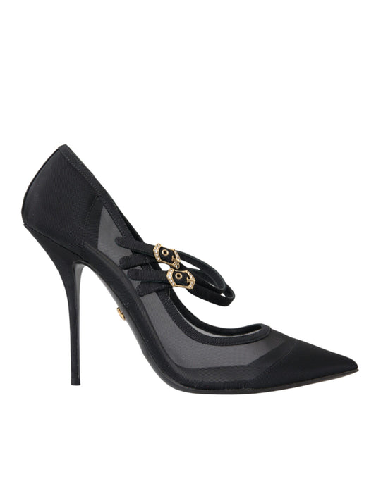 Dolce & Gabbana Black Mesh Mary Janes Heels Pumps Shoes