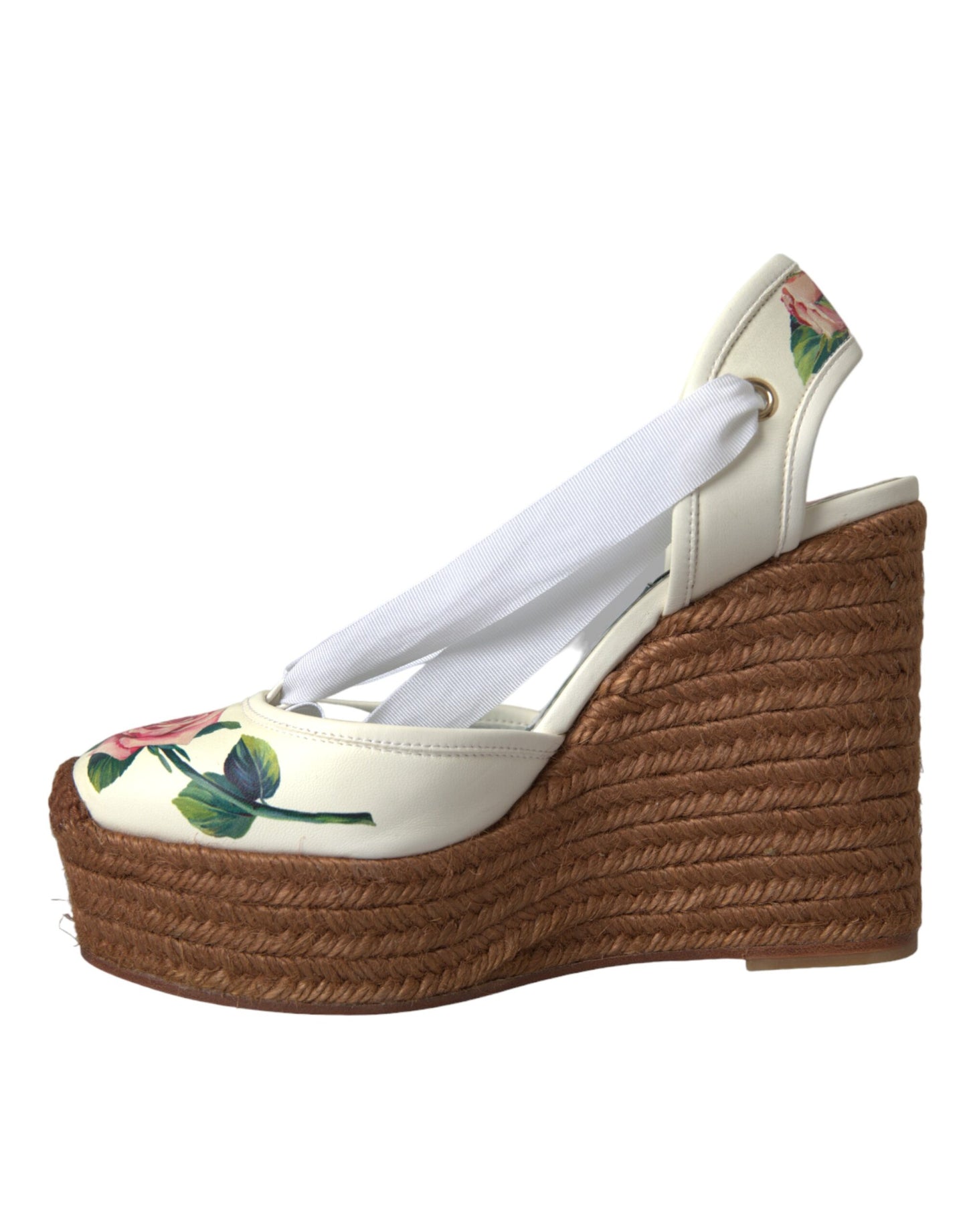 Dolce & Gabbana White Floral Wedge Heels Sandals Shoes