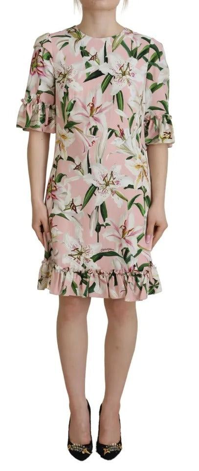 Dolce & Gabbana Pink Lily Viscose Sheath Knee Length Dress