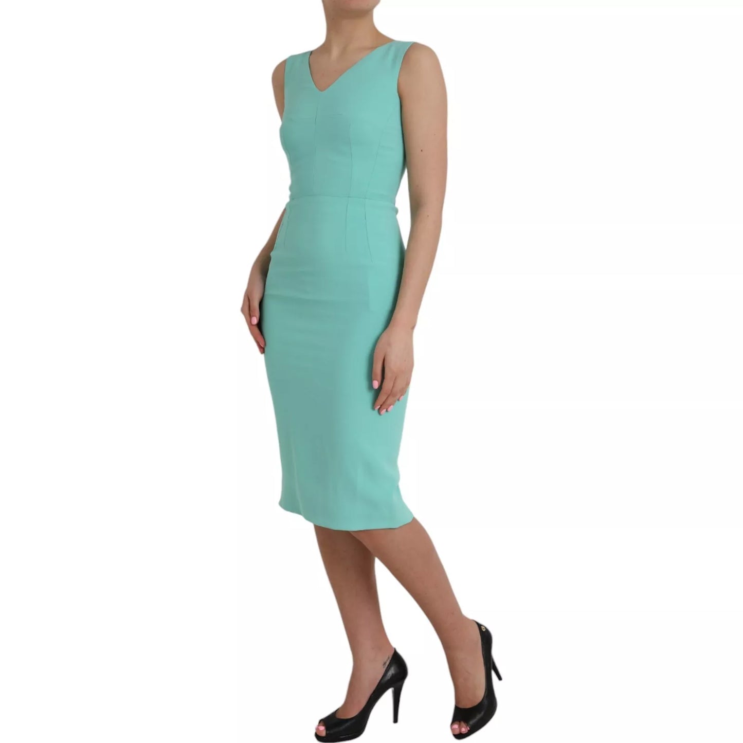 Dolce & Gabbana Green Viscose Sleeveless Bodycon Midi Dress