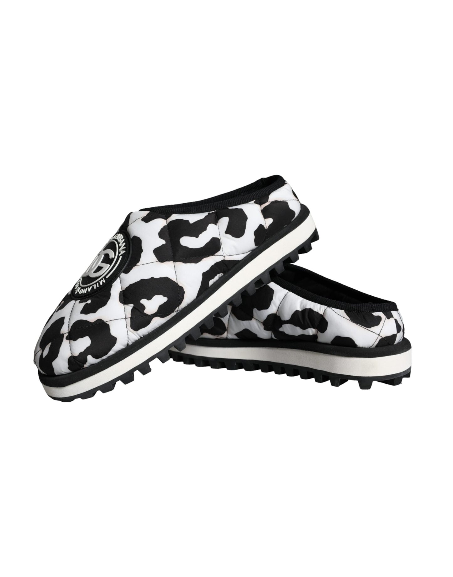 Dolce & Gabbana Black White Quilted Logo Sandals Slides Shoes