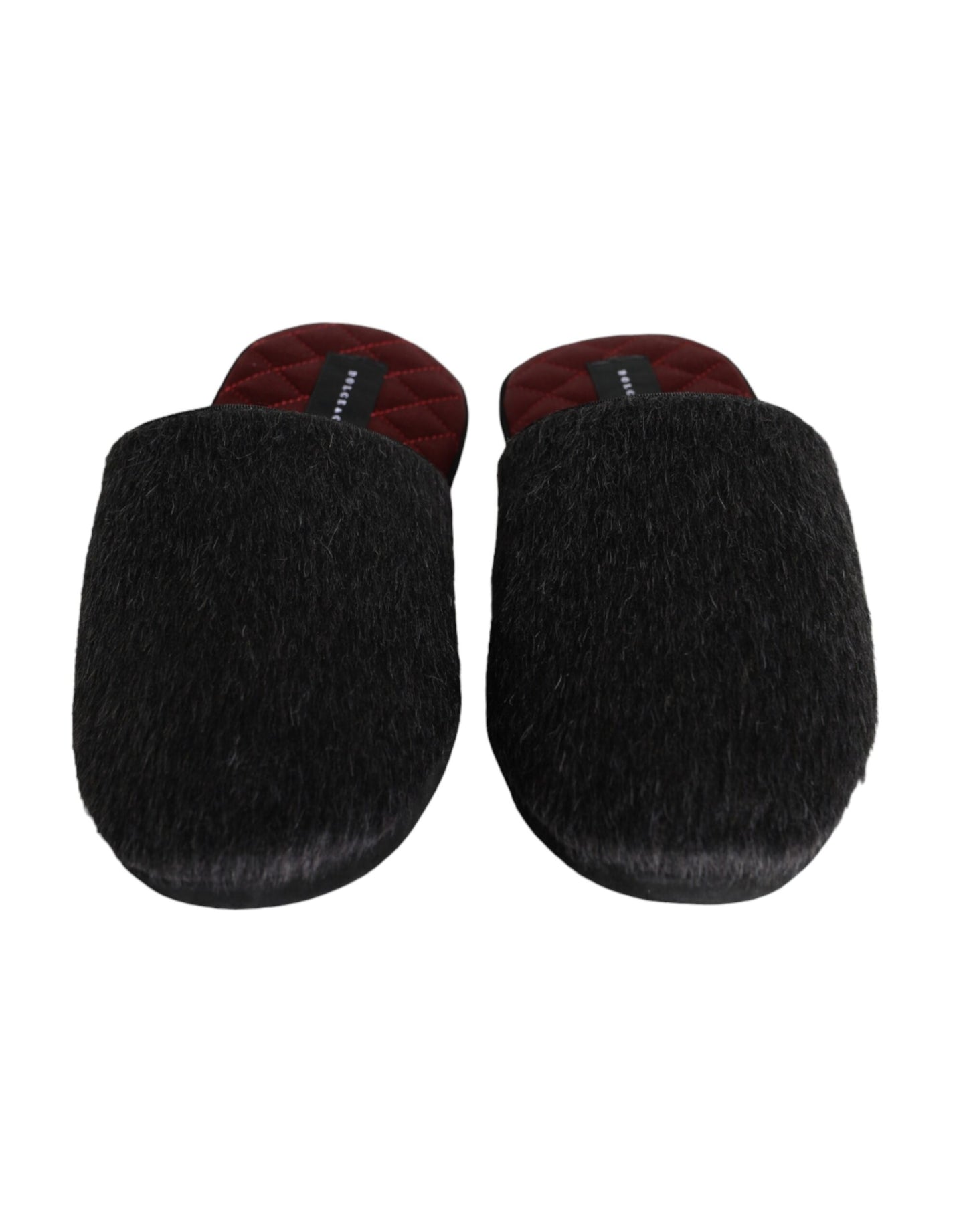 Dolce & Gabbana Black Faux Fur Slides Slippers Slip On Shoes