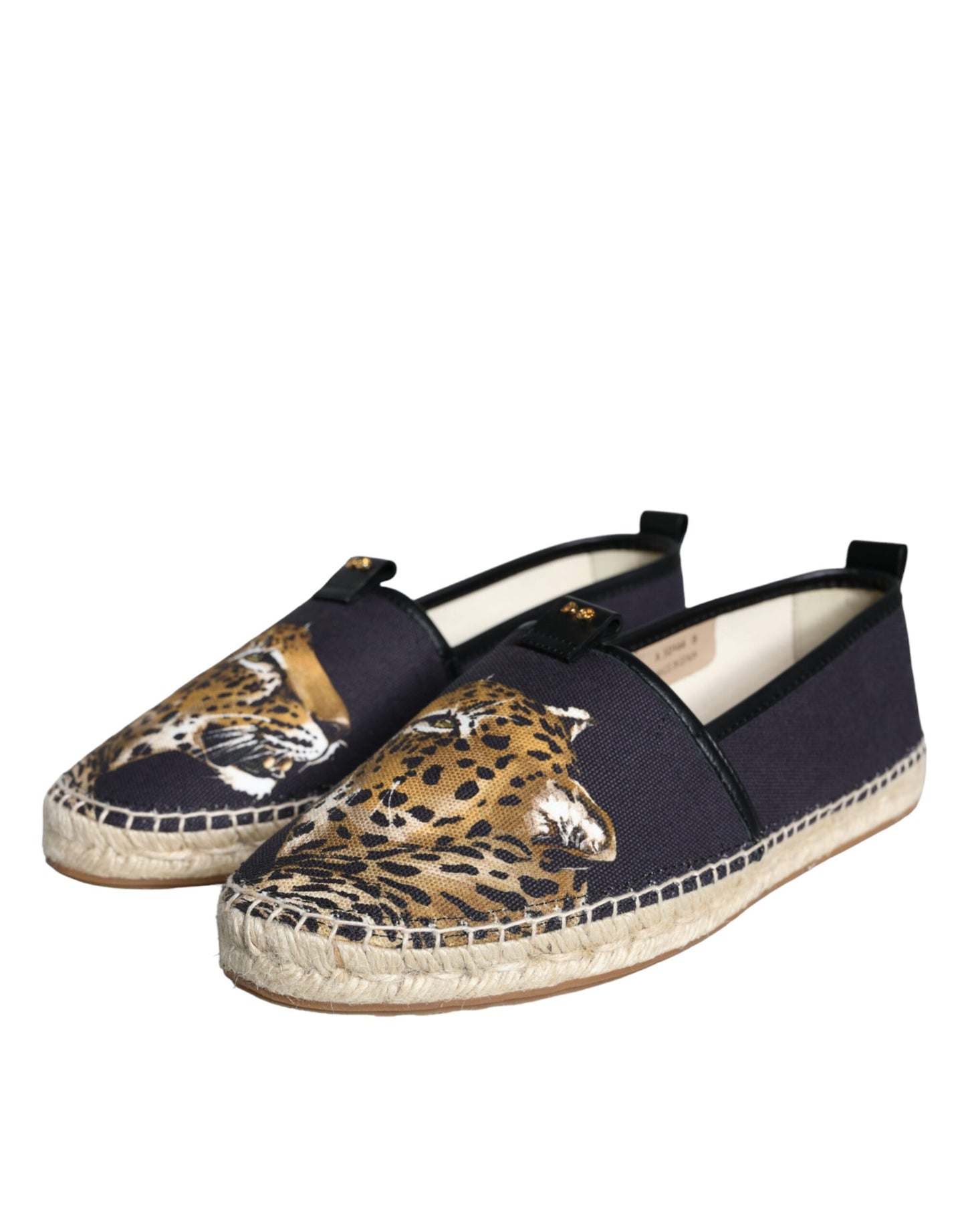 Dolce & Gabbana Black Cotton Leopard Slip On Espadrilles Shoes