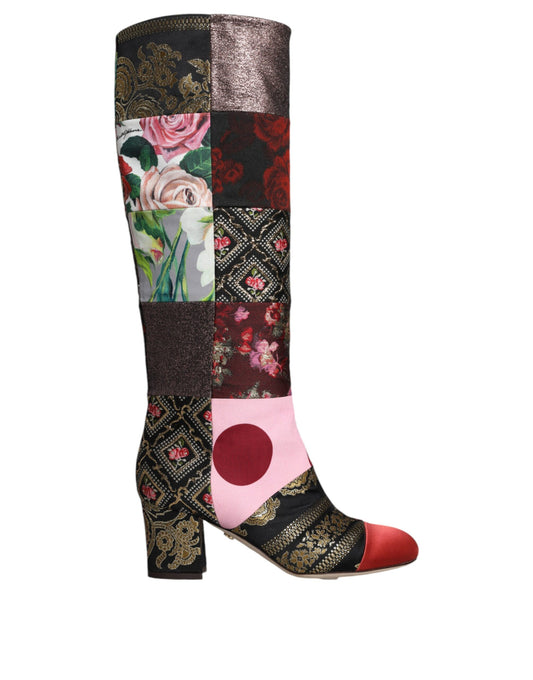 Dolce & Gabbana Multicolor Patchwork Print Heeled Boots Shoes