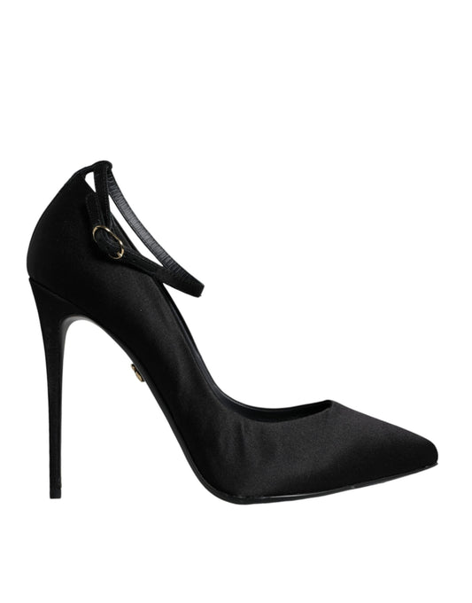 Dolce & Gabbana Black Satin Ankle Strap Heels Pumps Shoes