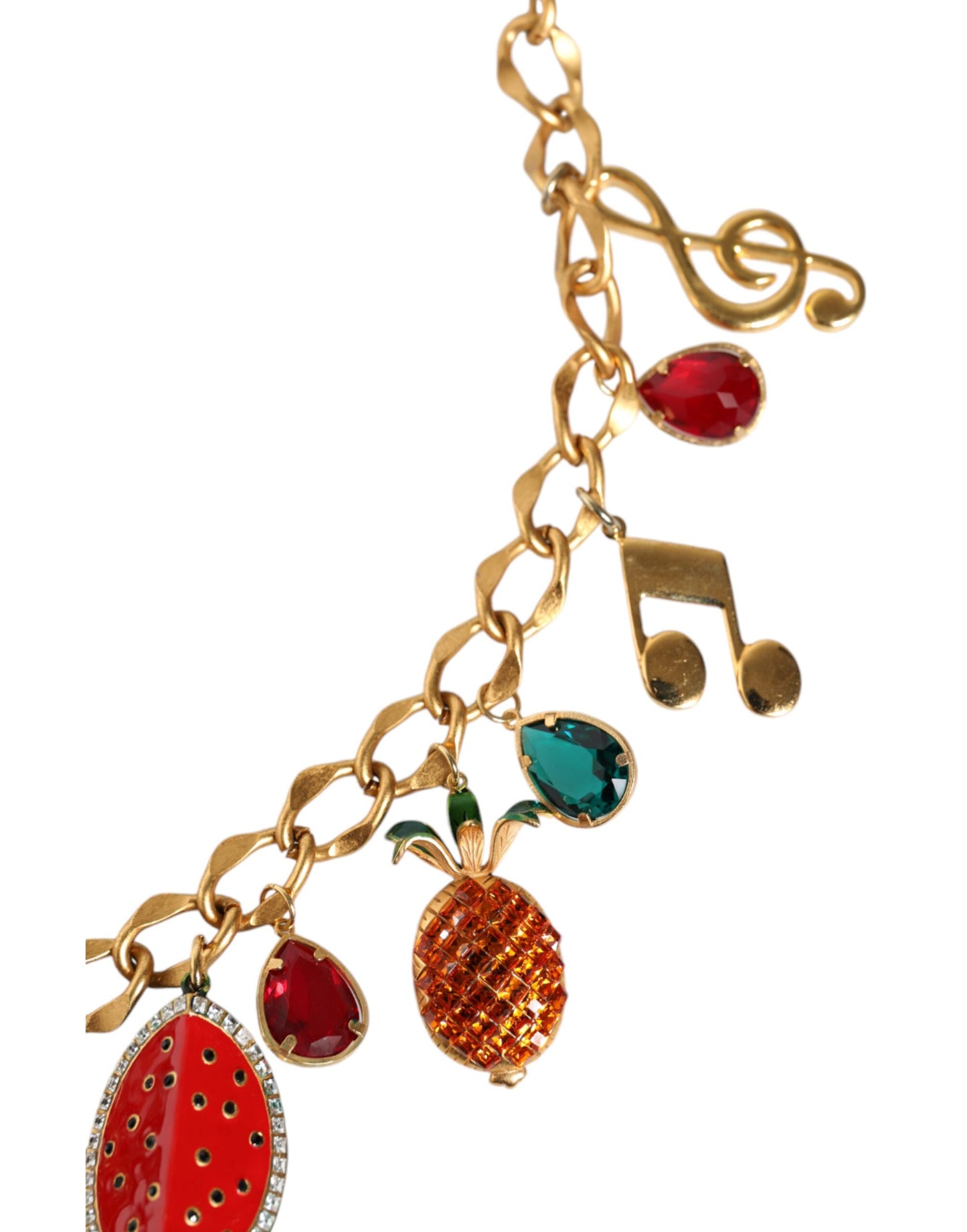 Dolce & Gabbana Gold Tone Brass Fruity Crystal Embellished Waist Chain Belt