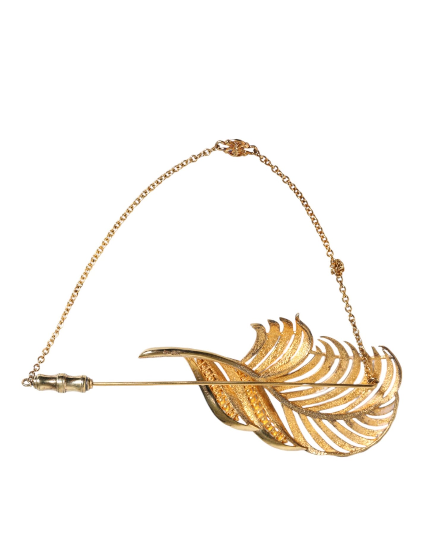 Dolce & Gabbana Gold Tone 925 Sterling Silver Leaf Crystal Chain Brooch