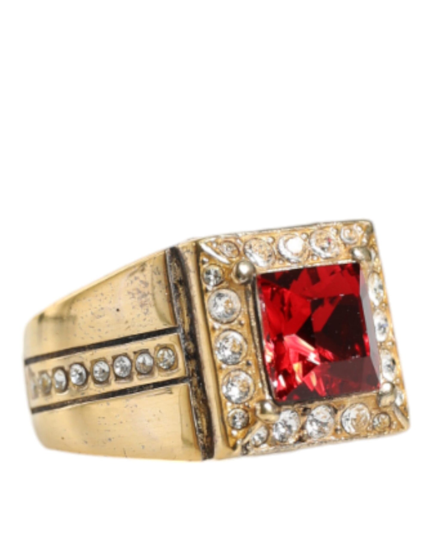 Dolce & Gabbana Gold Plated 925 Silver Red Crystal Ring