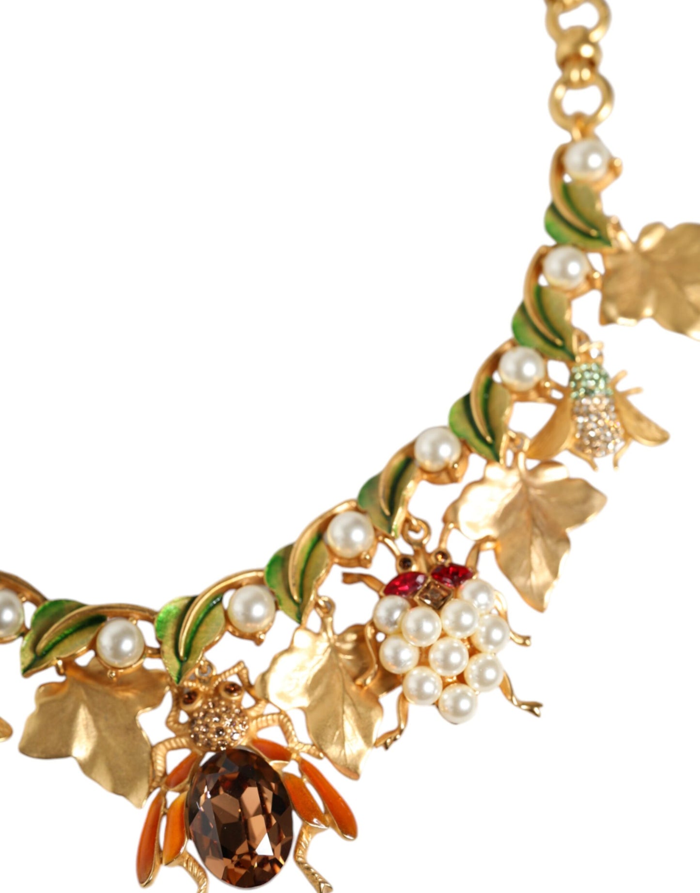 Dolce & Gabbana Gold Brass Crystal Bug Charm Pendant Statement Necklace