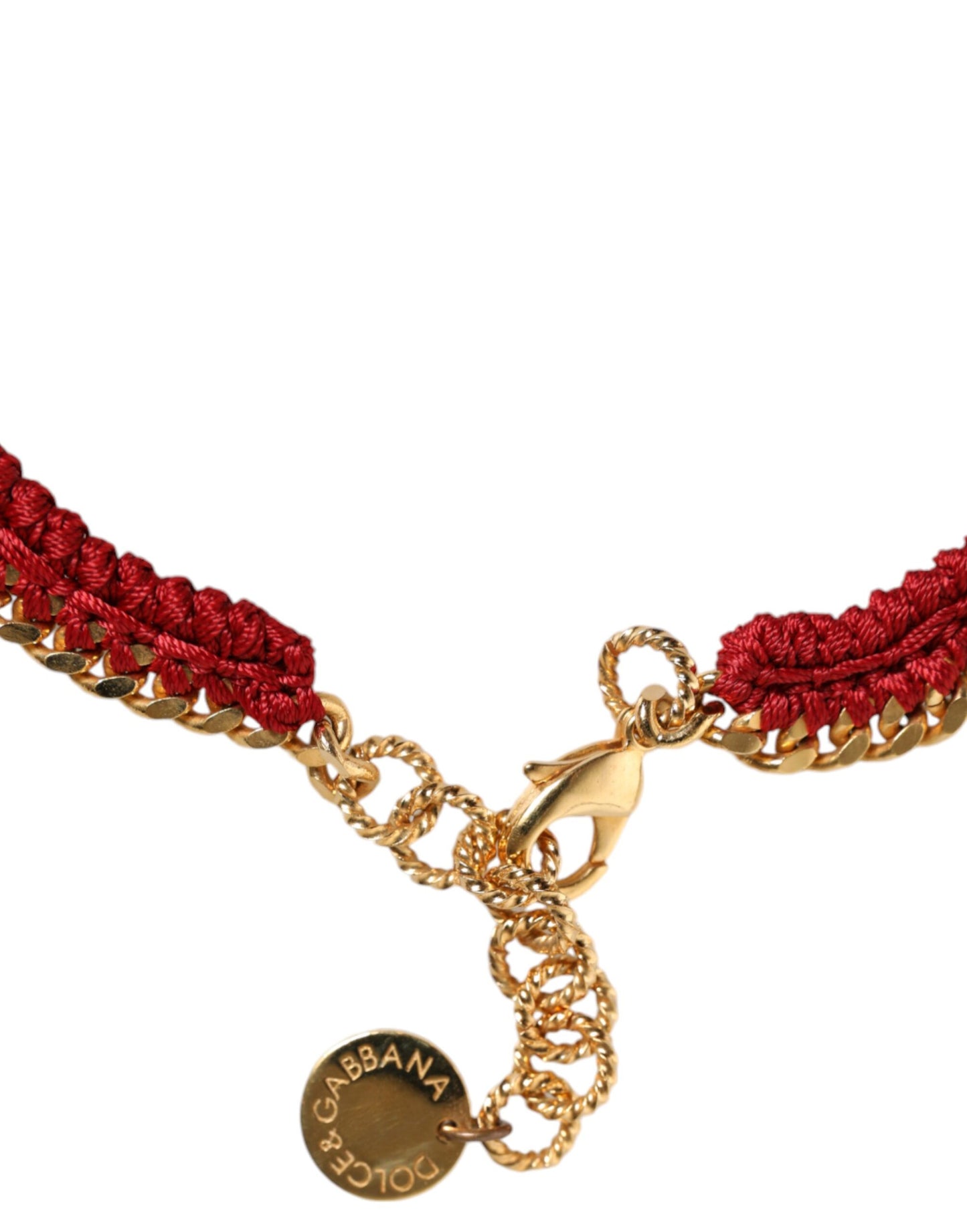 Dolce & Gabbana Gold Tone Choker Amore Red Floral Woven Charm Necklace