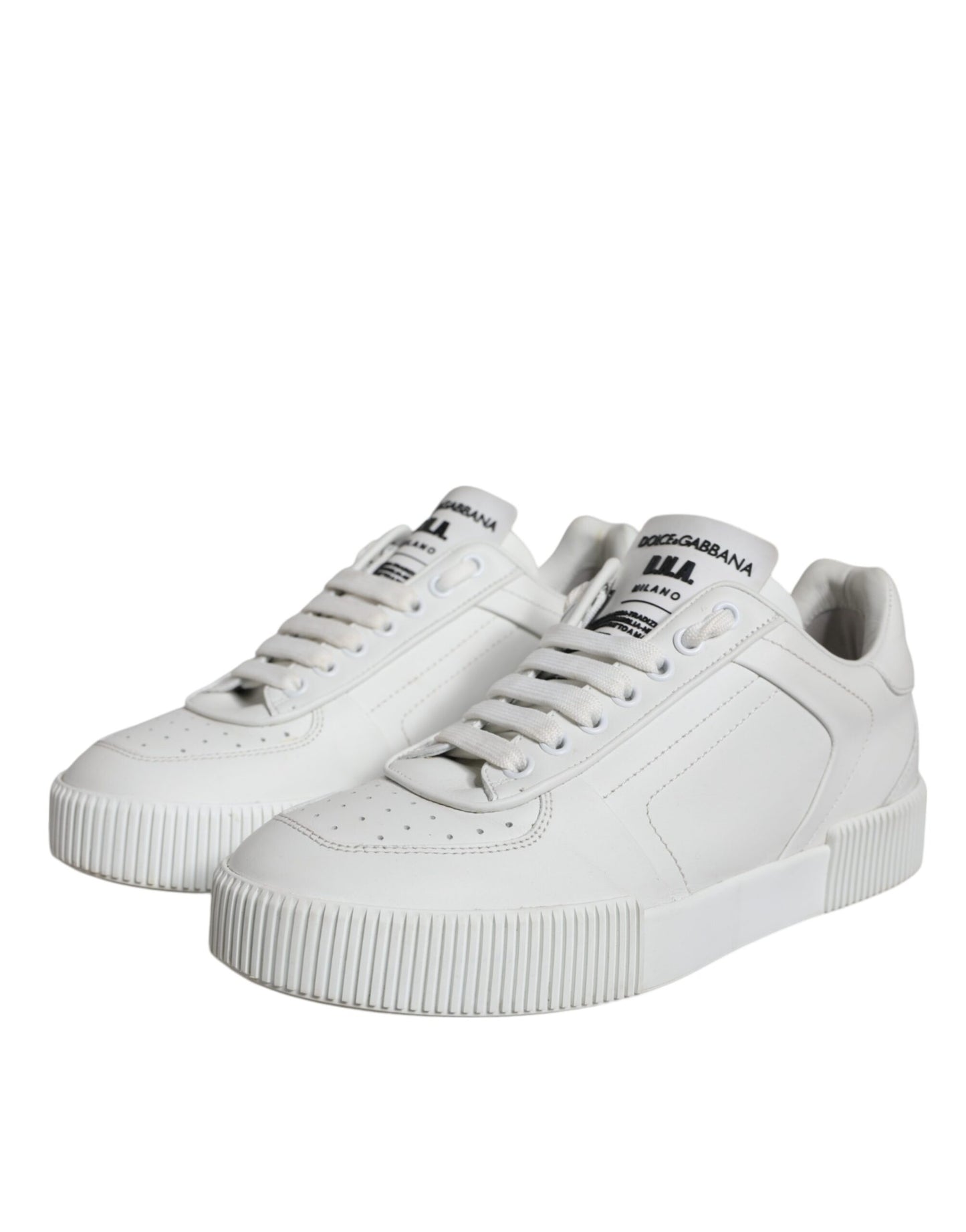 Dolce & Gabbana White Calfskin Leather Miami Low Top Sneakers Shoes