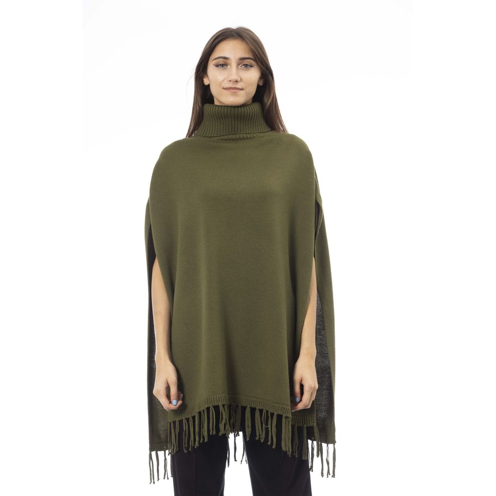 Alpha Studio Green Wool Poncho