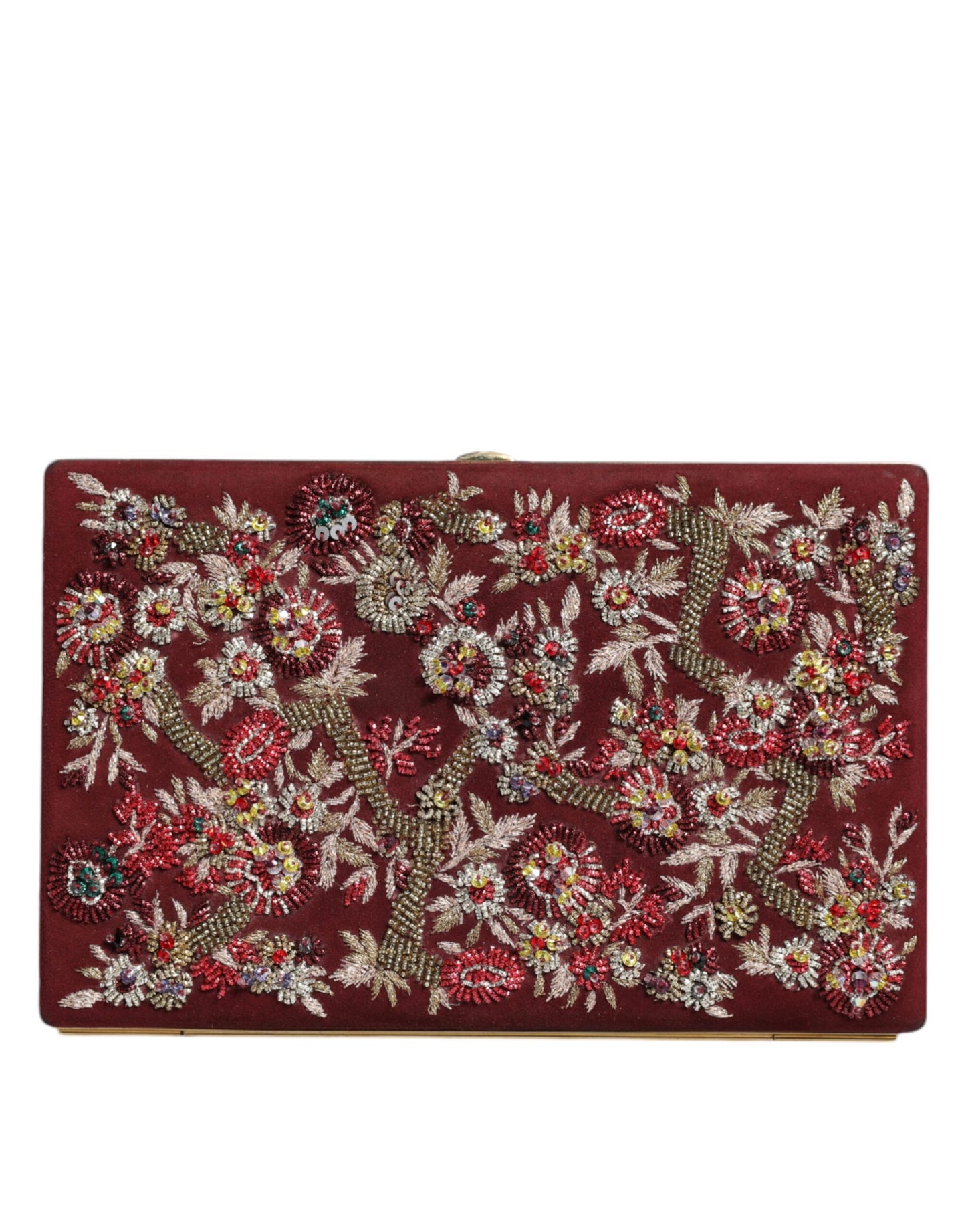 Dolce & Gabbana Bordeaux Velvet Gold Frame Clutch Evening Bag