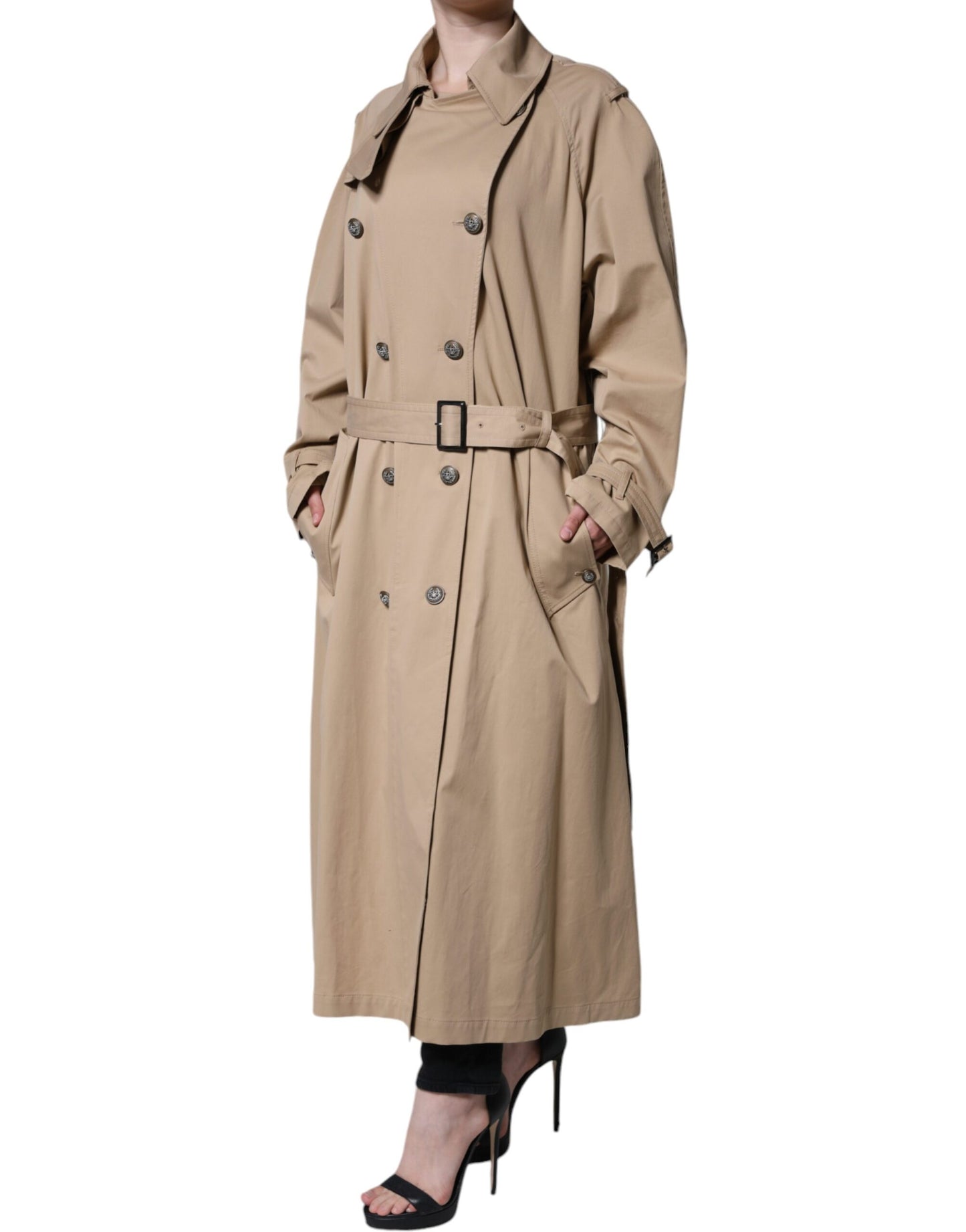 Dolce & Gabbana Khaki Double Breasted Trench Coat Jacket