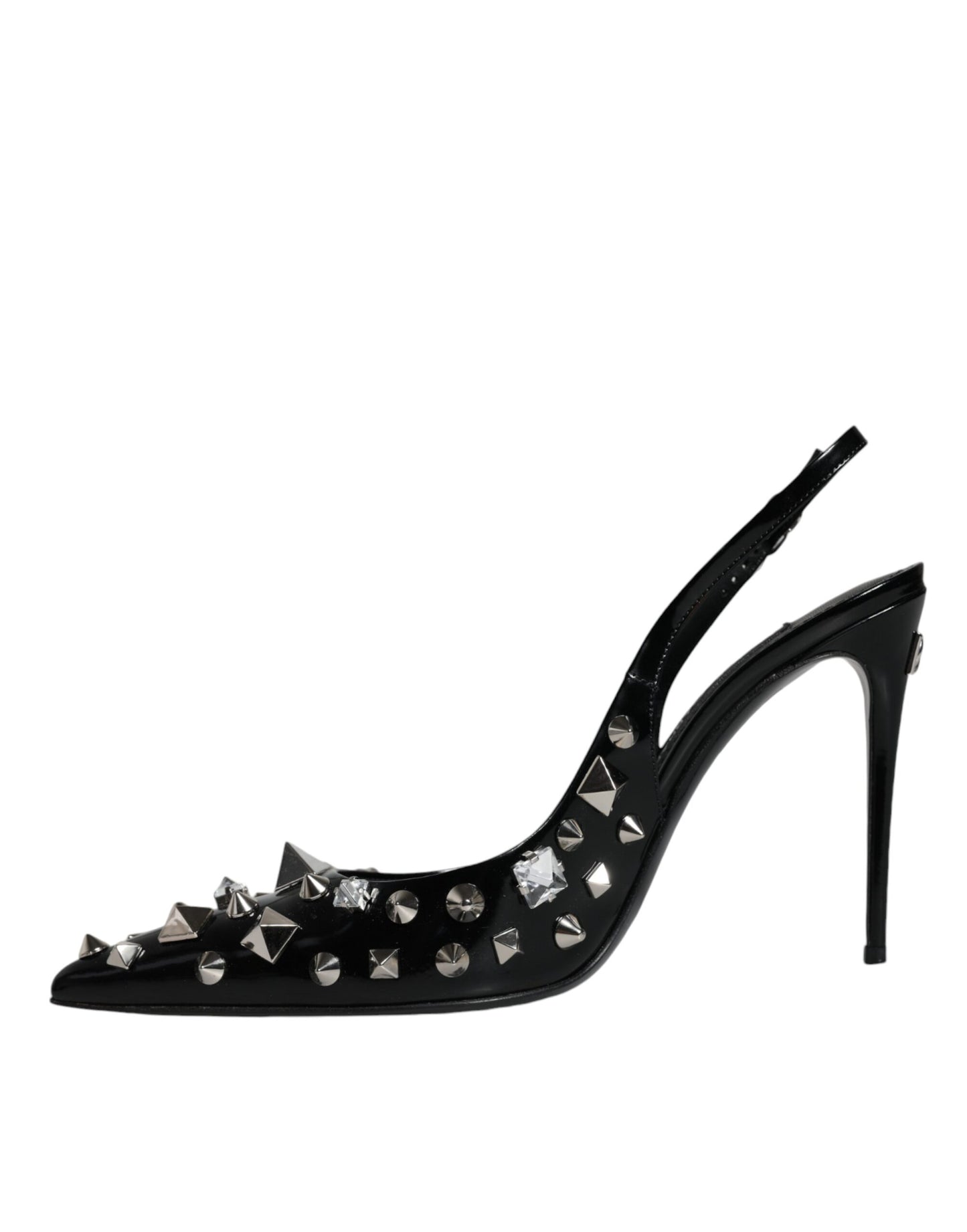 Dolce & Gabbana Black Leather Crystal Stud Slingback Shoes