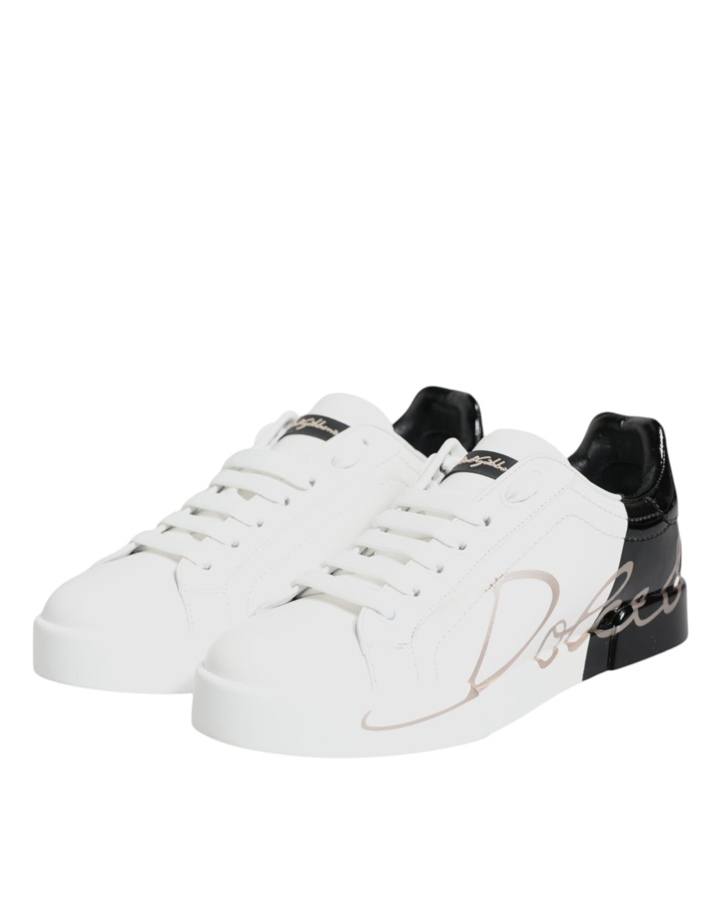 Dolce & Gabbana White Black Portofino Low Top Sneakers Shoes