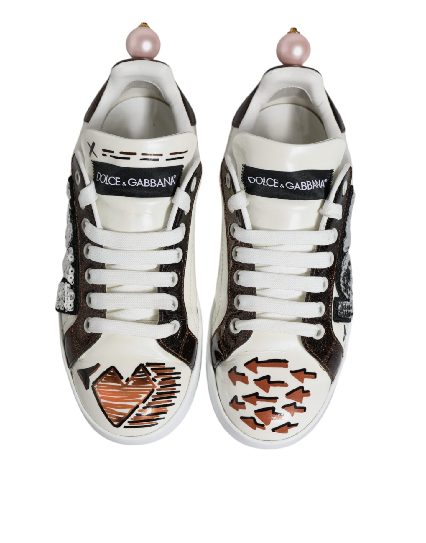 Dolce & Gabbana White Love Sequin Portofino Sneakers Shoes