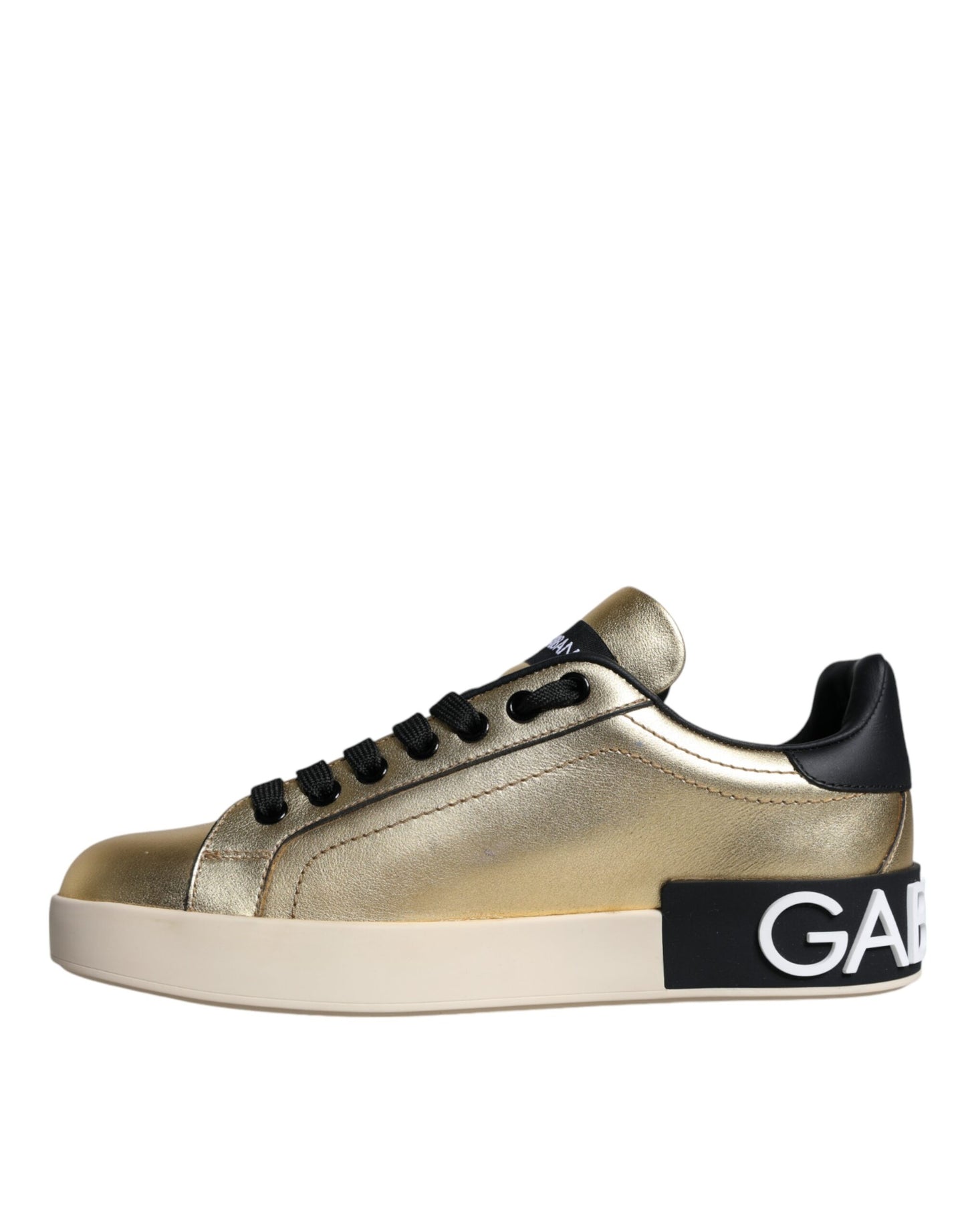 Dolce & Gabbana Gold Portofino Calf Leather Sneakers Shoes