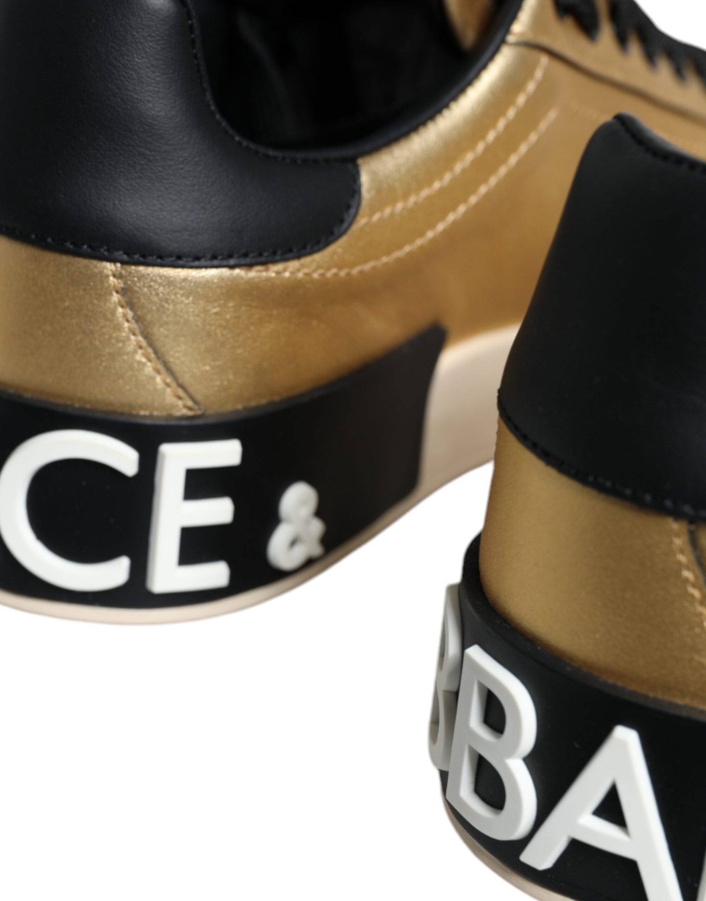 Dolce & Gabbana Gold Portofino Calf Leather Sneakers Shoes