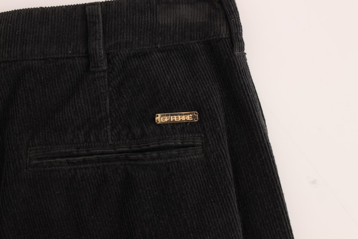 GF Ferre Elegant Black Cotton Corduroy Pants